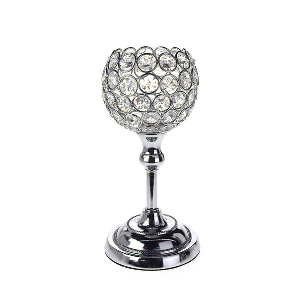 Crystal Globe Candle Holder Metal Centerpiece, Silver, 9-Inch
