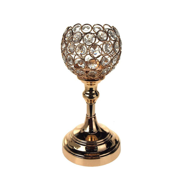 Crystal Globe Candle Holder Metal Centerpiece, Gold, 9-1/2-Inch
