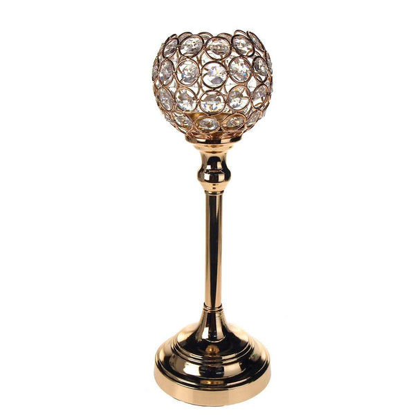 Crystal Globe Candle Holder Metal Centerpiece, Gold, 13-Inch