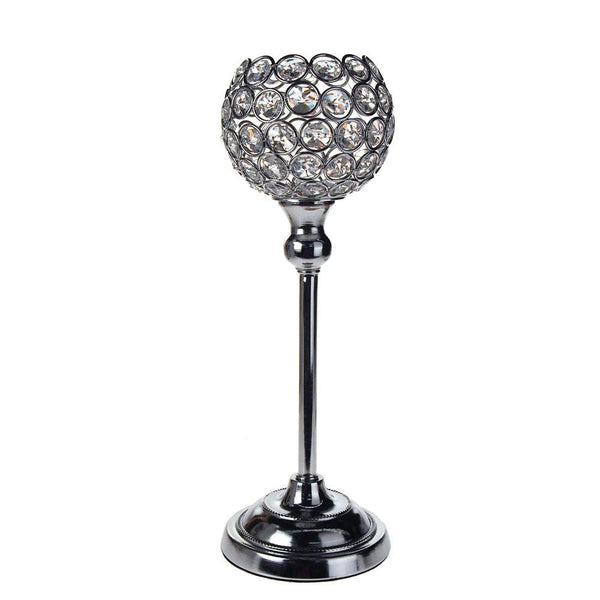 Crystal Globe Candle Holder Metal Centerpiece, Silver, 12-1/2-Inch