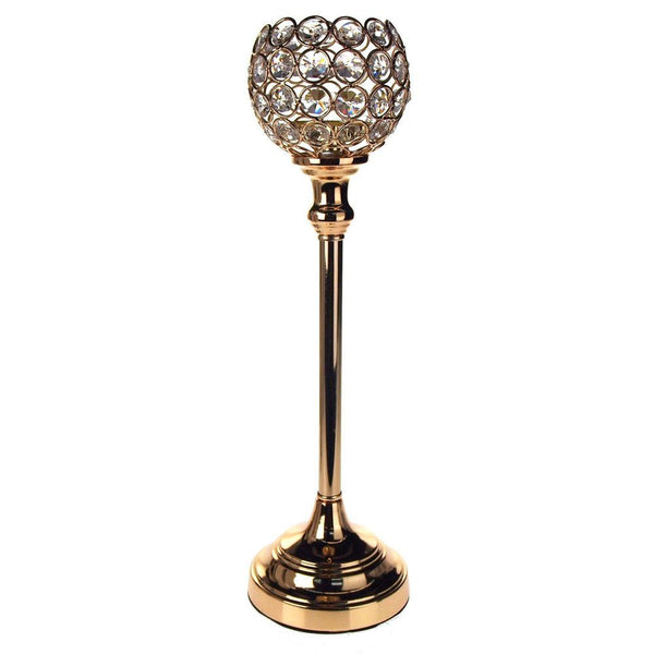 Crystal Globe Candle Holder Metal Centerpiece, Gold, 15-Inch