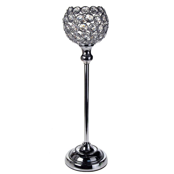Crystal Globe Candle Holder Metal Centerpiece, Silver, 14-1/2-Inch
