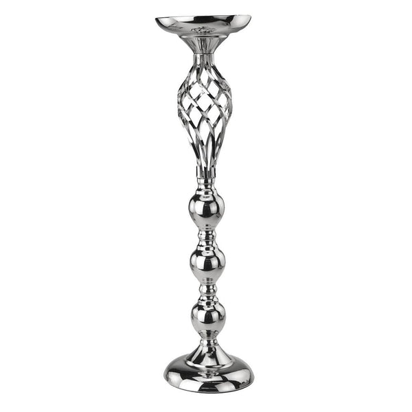 Aluminum Pillar Candle Holder Centerpiece Vase with Twisted Opening, Silver, 23-Inch