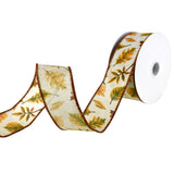 Autumn Falling Leaves Faux Linen Wired Ribbon, 1-1/2-Inch, 10-Yard