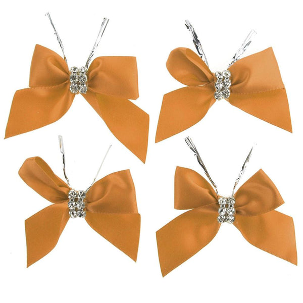 Pre-Tied Satin Bows with Rhinestone, 3-Inch, 4-Piece, Gold