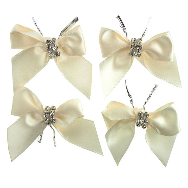 Pre-Tied Satin Bows with Rhinestone, 3-Inch, 4-Piece, Ivory