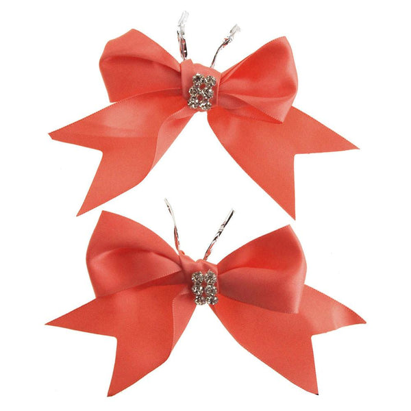 Pre-Tied Satin Bows with Rhinestone, 4-Inch, 2-Piece, Coral