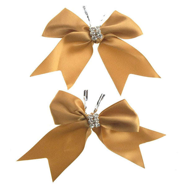 Pre-Tied Satin Bows with Rhinestone, 4-Inch, 2-Piece, Gold