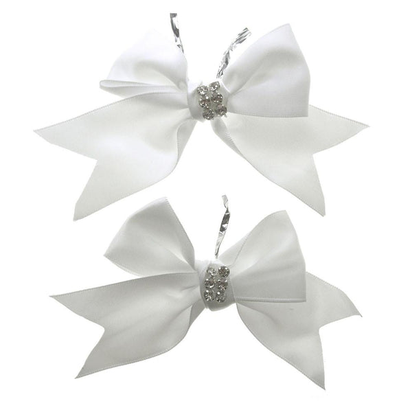 Pre-Tied Satin Bows with Rhinestone, 4-Inch, 2-Piece, White