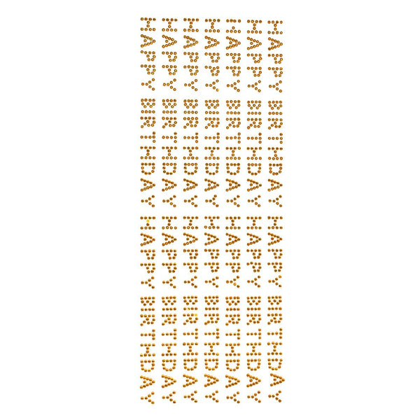 Happy Birthday Rhinestone Stickers, 1/2-Inch, 182-Count, Gold
