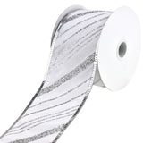 Glittered Christmas Diagonal Stripes Wired Ribbon, 2-1/2-Inch, 10-Yard