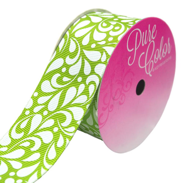 Lisette Retro Style Floral Swirl Grosgrain Ribbon, Lime, 1-1/2-Inch, 3-Yard