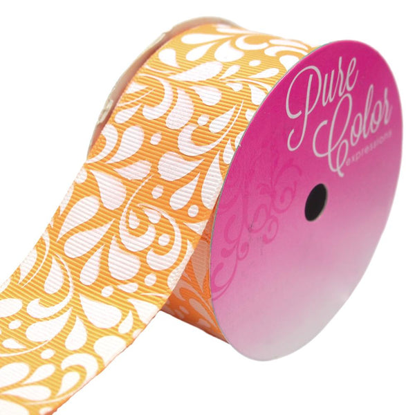 Lisette Retro Style Floral Swirl Grosgrain Ribbon, Melon, 1-1/2-Inch, 3-Yard
