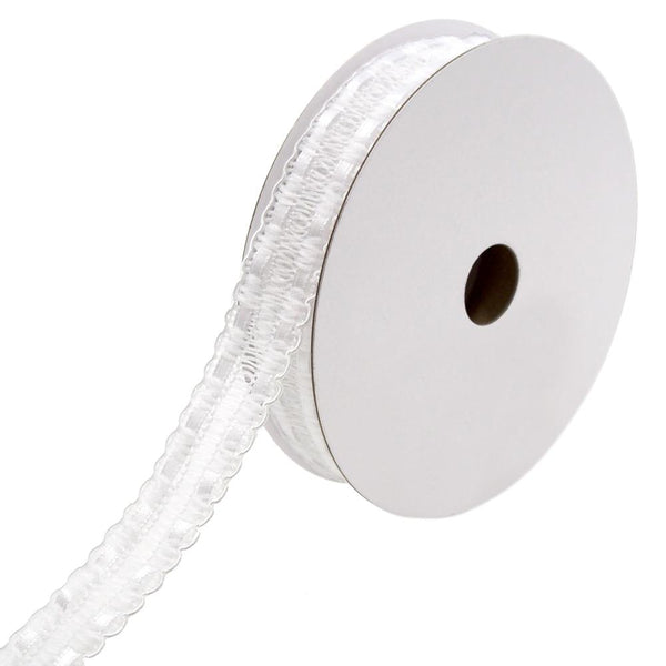 Satin Weaved Crochet Ribbon with Scalloped Edge, White, 7/8-Inch, 10-Yards