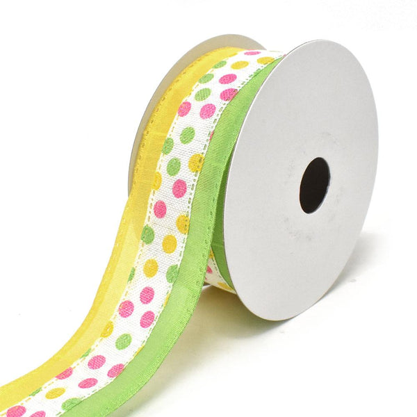 Candy Polka Dots Wired Printed Ribbon, Lime/Yellow, 1-1/2-Inch, 10-Yard