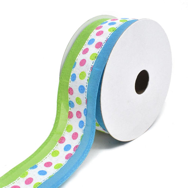 Candy Polka Dots Wired Printed Ribbon, Lime/Turquoise, 1-1/2-Inch, 10-Yard