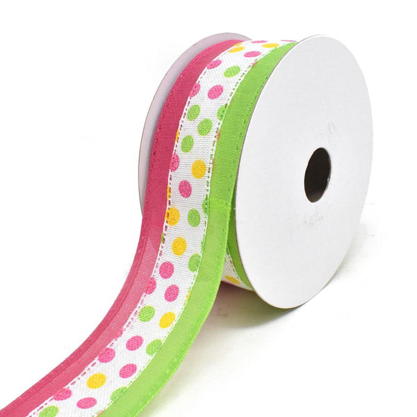 Candy Polka Dots Wired Printed Ribbon, Pink/Lime, 1-1/2-Inch, 10-Yard