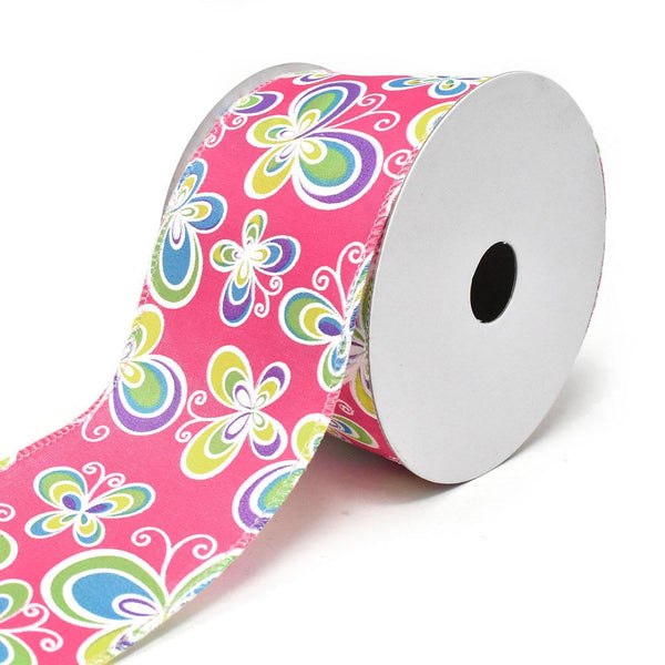 Butterflies Satin Wired Printed Ribbon, Hot Pink, 2-1/2-Inch, 10-Yard