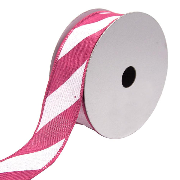 Diagonal Striped Faux Linen Nantucket Ribbon, Cerise, 1-1/2-Inch, 10-Yards