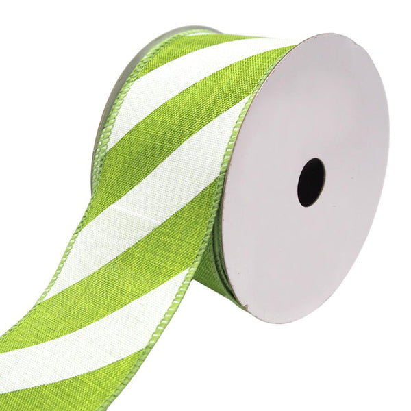 Diagonal Striped Faux Linen Nantucket Ribbon, Lime, 2-1/2-Inch, 10-Yards