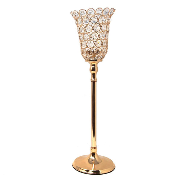 Crystal Tulip Candle Holder Centerpiece, Gold, 18-1/2-Inch