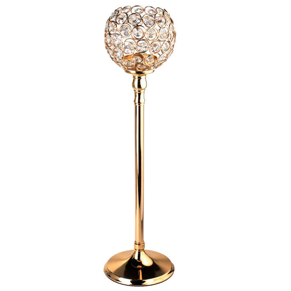 Crystal Globe Candle Holder Metal Centerpiece, Gold, 20-Inch