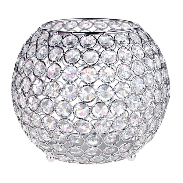 Crystal Ball Candle Holder Metal Centerpiece, Silver, 8-Inch