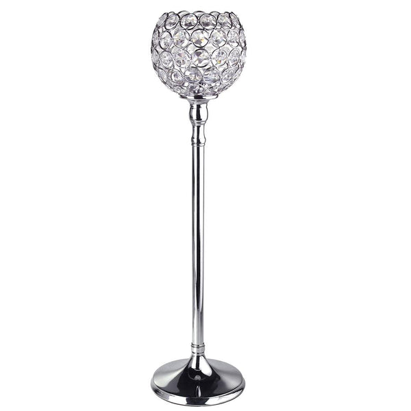 Crystal Globe Candle Holder Metal Centerpiece, Silver, 20-Inch