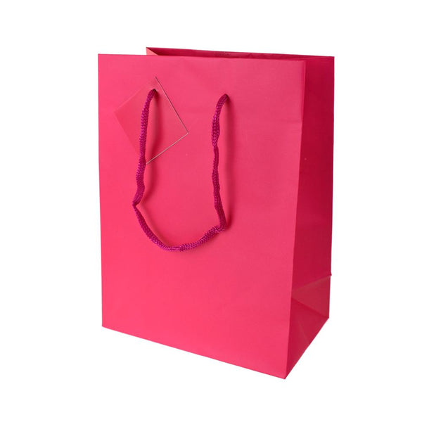 Solid Colored Matte Gift Bags with Tag, 9-1/2-Inch, Fuchsia