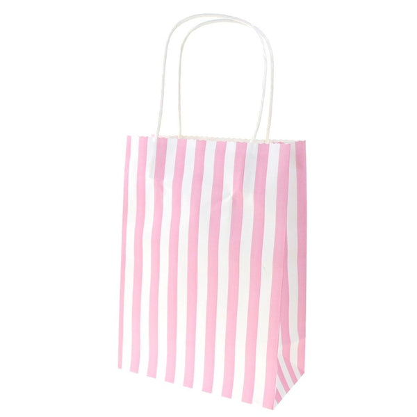Striped Paper Kraft Bags with Handle, Pink, 9-Inch, 10-Count