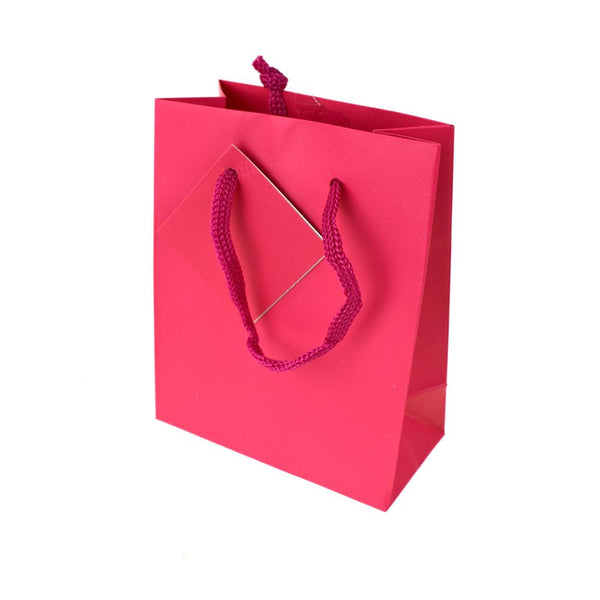 Solid Colored Matte Gift Bag with Tag, Fuchsia, 5-1/4-Inch