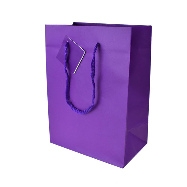 Solid Colored Matte Gift Bags with Tag, 9-1/2-Inch, Purple