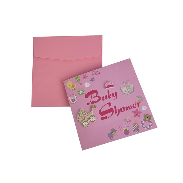 3D Baby Shower Nursery Invitations, 5-3/4-Inch, 10-Piece, Pink