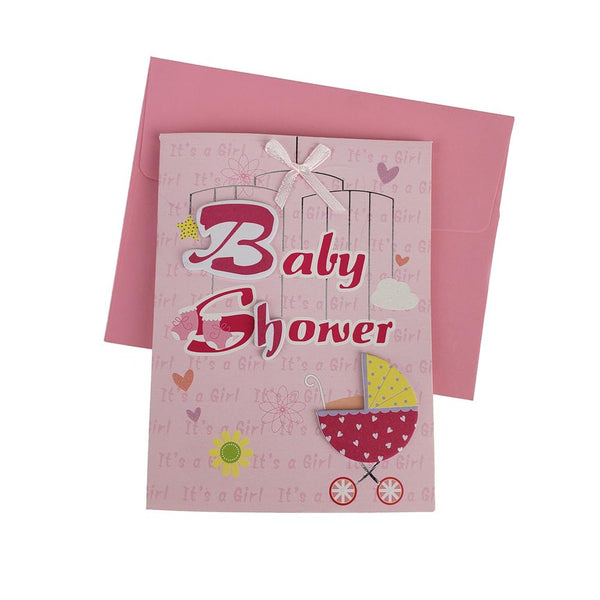 3D Baby Shower Carriage Invitations, 4-Inch, 10-Piece, Pink