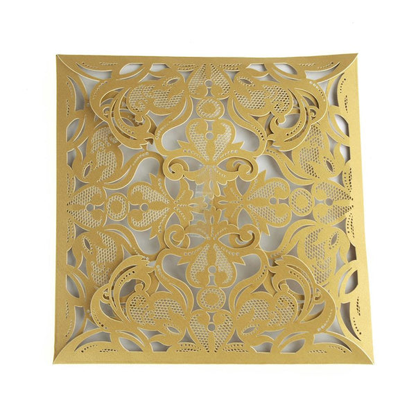 Paper Square Laser-Cut Pearlescent Scroll Swirl Invitations, 6-1/4-Inch, 8 count