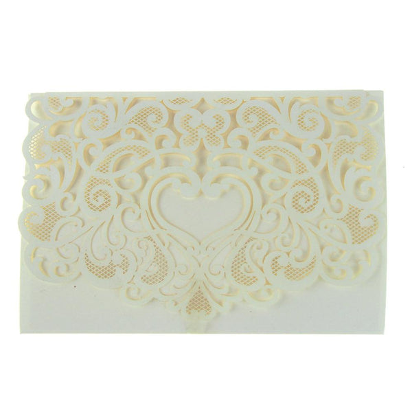 Rectangular Laser-Cut Pearlescent Scroll Swirl Heart Invitations, Ivory, 7-1/4-Inch, 8-Count