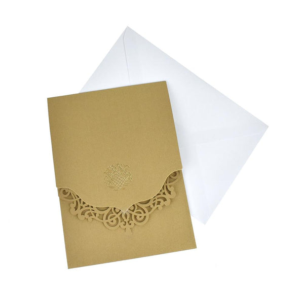 Metallic Embossed Laser Cut Design Invitations, 5-1/4-Inch, 8-Piece, Gold