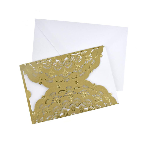 Metallic Embossed Flower Laser Cut Design Invitations, 7-1/4-Inch, 8-Piece, Gold