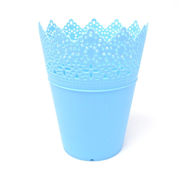 Crochet Styled Plastic Bucket Party Favor, Blue, 7-1/2-Inch, 12-Count