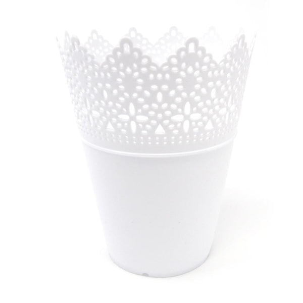 Crochet Styled Plastic Bucket Party Favor, White, 7-1/2-Inch, 12-Count