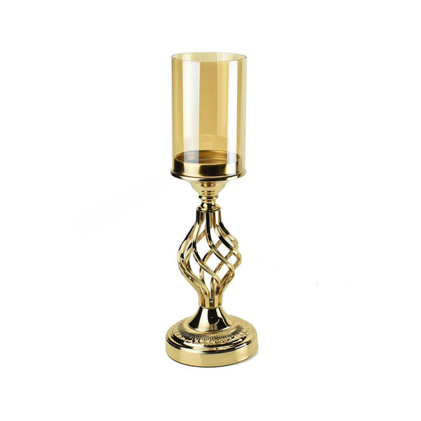 Twisted Candle Holder with Glass Cylinder Centerpiece, 16-Inch, Gold