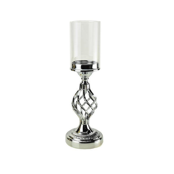 Twisted Candle Holder with Glass Cylinder Centerpiece, 16-Inch, Silver
