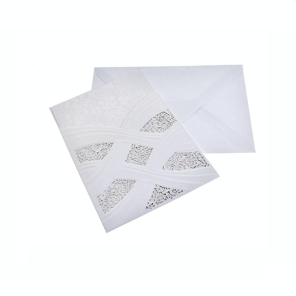 Blank Invitations Rectangle Laser Cut Design With Studs, White, 7-1/4 Inch, 8-Piece