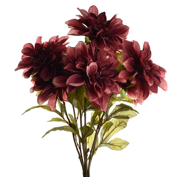 Artificial Floral Dahlia Plant Bush, 20-Inch, Burgundy