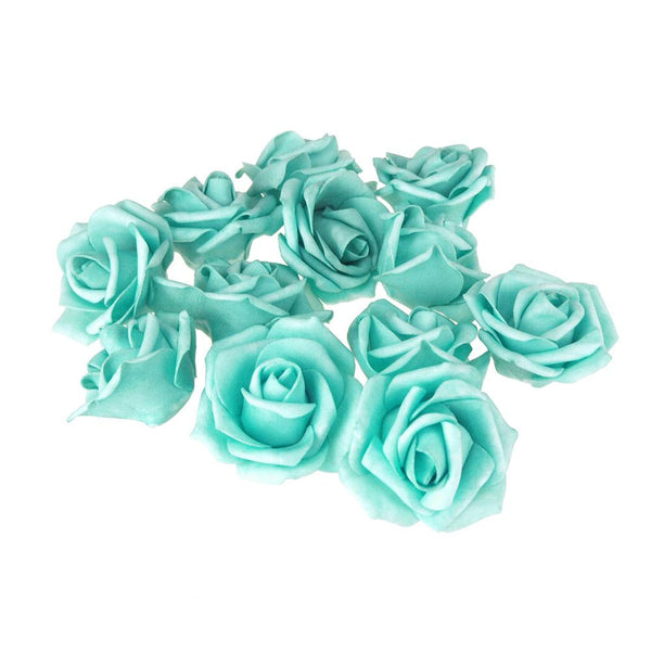 Foam Roses Flower Head Embellishment, 3-Inch, 12-Count, Aqua
