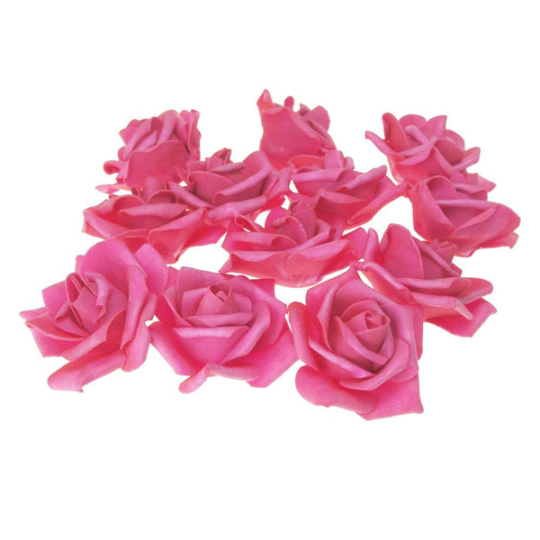 Foam Roses Flower Head Embellishment, 3-Inch, 12-Count, Fuchsia
