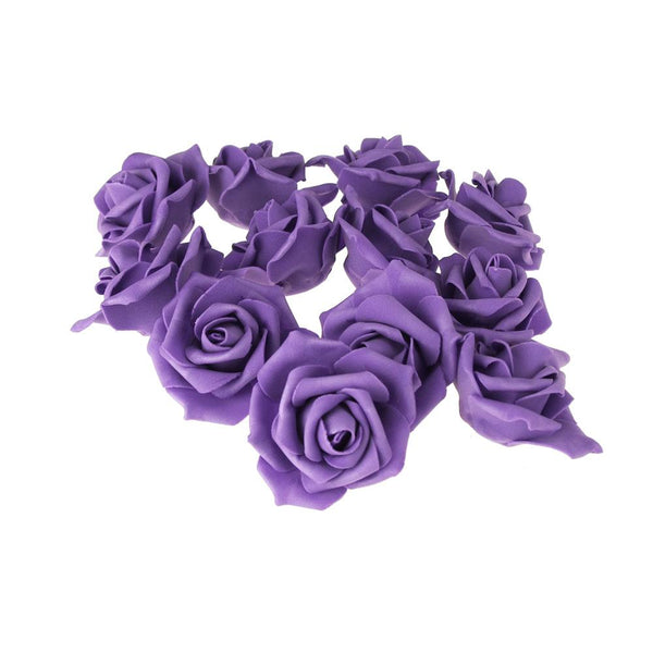 Foam Roses Flower Head Embellishment, 3-Inch, 12-Count, Purple