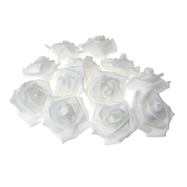 Foam Roses Flower Head Embellishment, 3-Inch, 12-Count, White