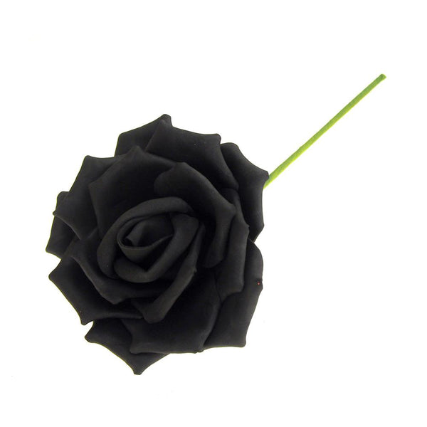 Rose Foam Flower with Stem, Black, 6-Inch