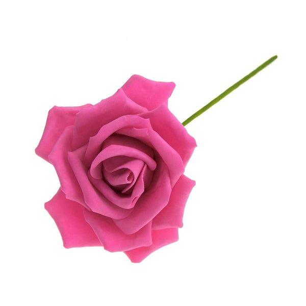 Rose Foam Flower with Stem, Fuchsia, 6-Inch